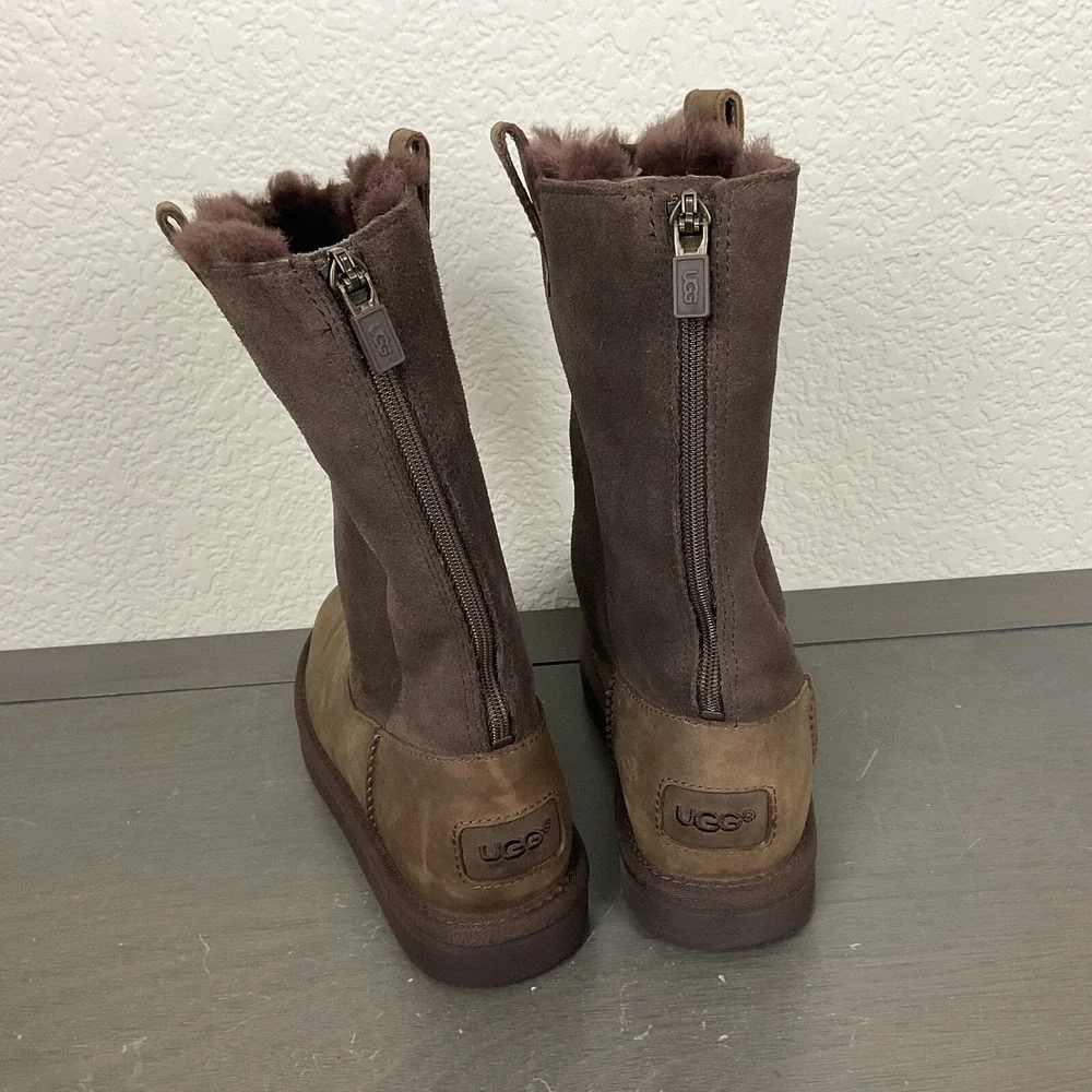 Ugg Australia Jesslyn Leather & Suede Chocolate Brown Boots Girls' Size 3 US